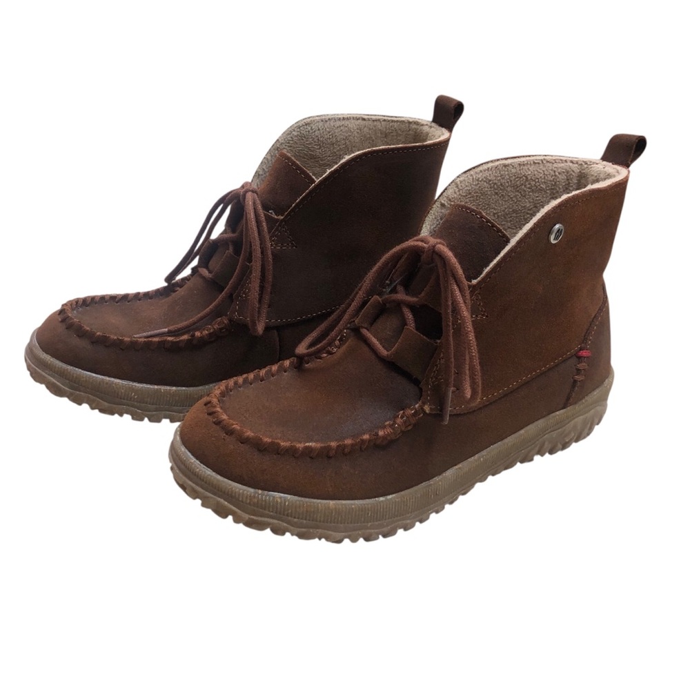 Minnetonka Tealey Brown Suede Lace Up Moc Toe Ankle Boots Womens 8M Fleece Lined - Picture 2 of 7